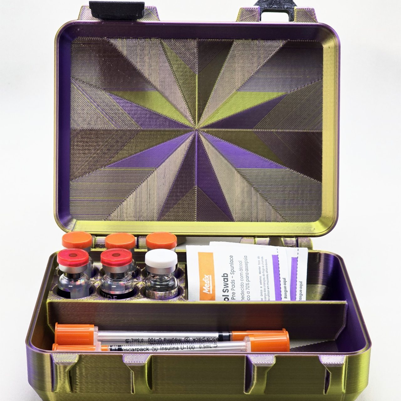 Maleta Estojo 6 Viais 3ml com Porta Seringas e Álcool Swab
